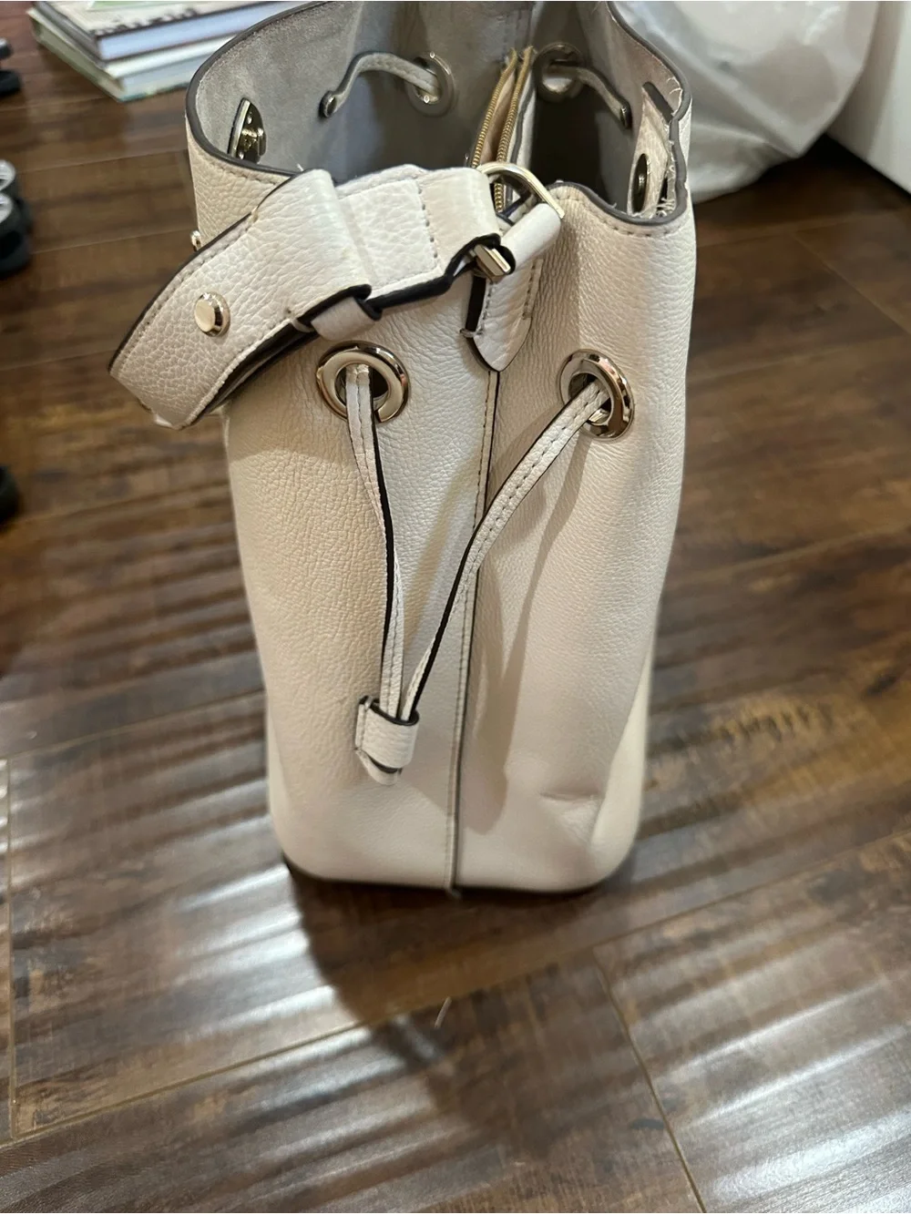 kate spade Cream Pebbled Leather Bucket Shoulder Bag with Gold Hardware